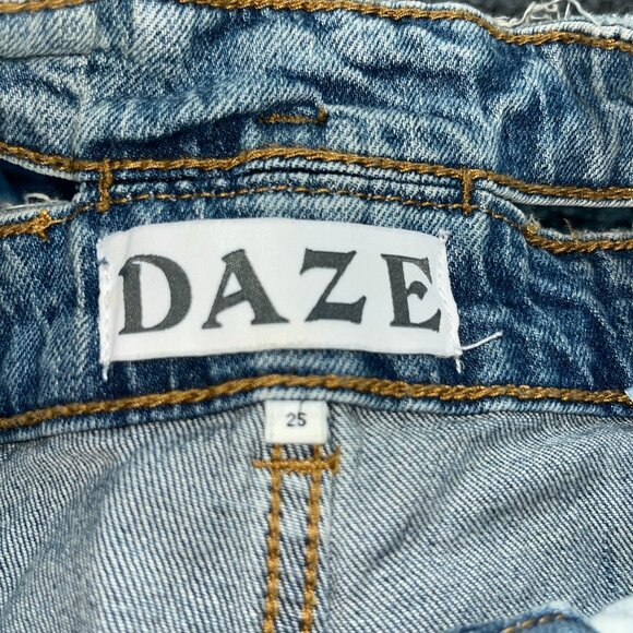 DAZE TOUGH LOVE DOUBLE CUT PEEK-A-POO WAISTBAND BLUE DENIM JEANS - SIZE 25 - Picture 11 of 14